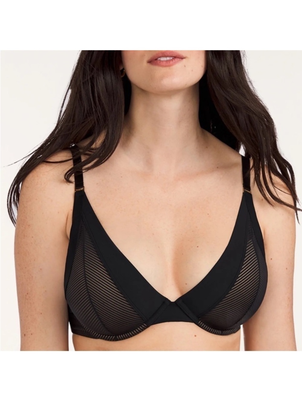 ThirdLove Shadow Stripe Plunge Bra‎ 38G Black Sheer Mesh Underwire Sexy Minimal